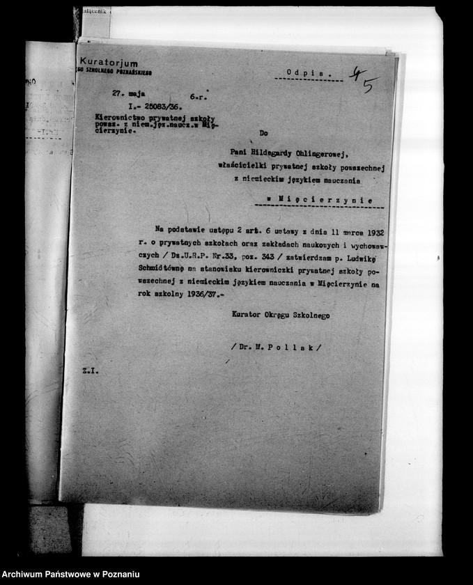 Obraz 9 z jednostki "Prywatna Szkoła Powszechna z niemieckim językiem nauczania w Mięcierzynie powiat Żnin"