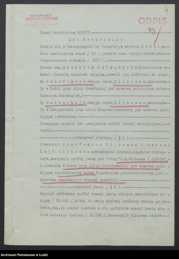 Obraz 6 z jednostki "Josyf Aron Gliksman, Hersz Lajb Gliksman- wyrób i sprzedaż manufaktury"