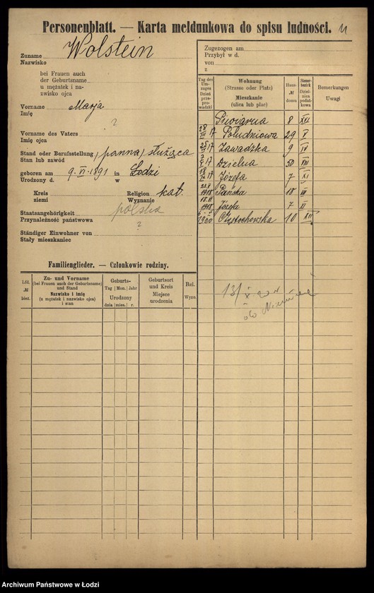 Obraz 13 z jednostki "[Spis ludności Łodzi] Wolsztajn - Wołoszyński"