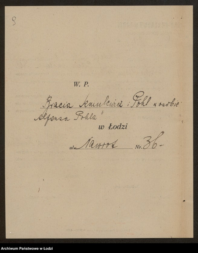 Obraz 11 z jednostki "Bracia Szmulewicz i Pohl- handel materiałami opałowymi i budowlanymi"