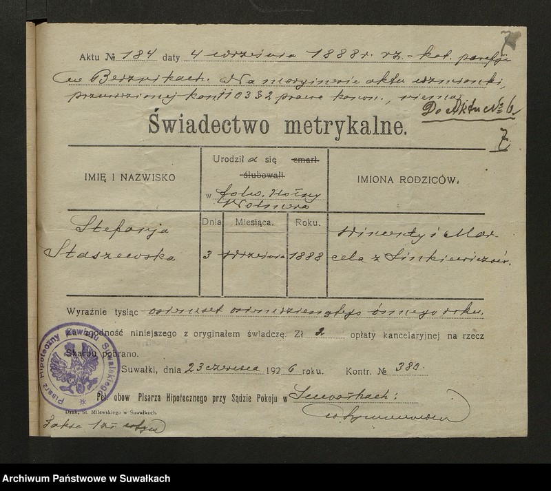 Obraz 9 z jednostki "Dokumenty Zaślubionych Rzymsko-Katolickiej parafii Smolańskiej za 1926 rok"