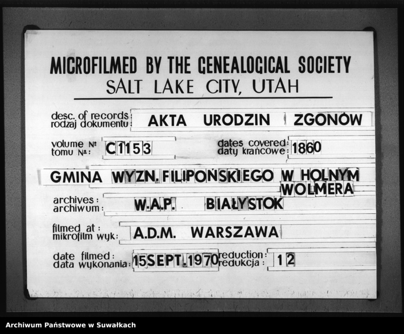 image.from.unit.number "Duplikat Aktow Urodzonych , Zmarłych i Zaślubionych Sekty Filiponów Gminy Hołny Wolmera na rok 1860"