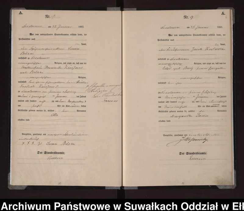 Obraz 9 z jednostki "Geburts-Haupt-Register des Königlich Preussischen Standes-Amtes Stadt Nicolaiken Kreis Sensburg"