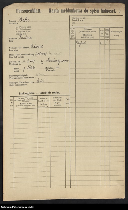 Obraz 6 z jednostki "[Spis ludności Łodzi] Ber - Behr"