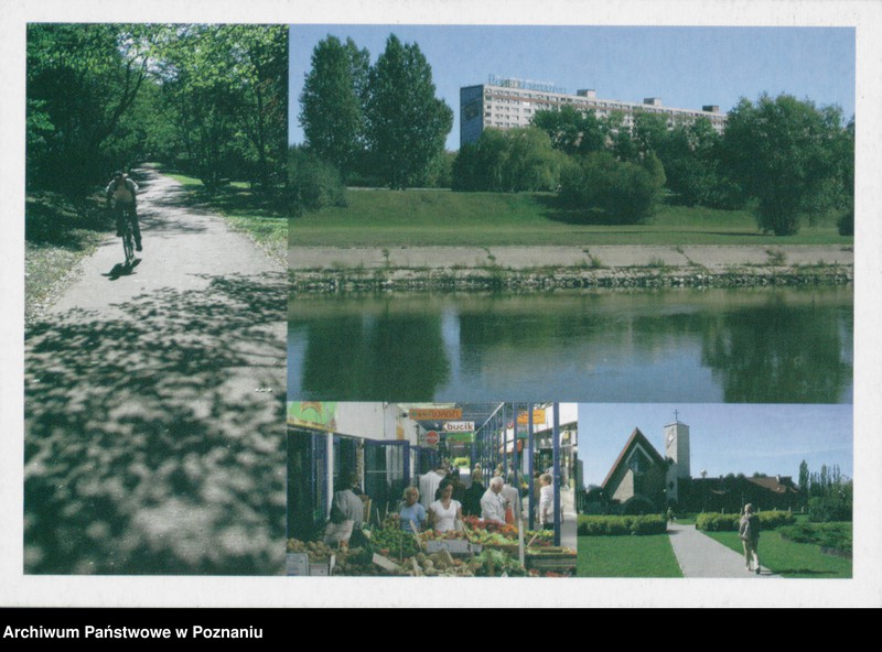 Obraz 1 z jednostki "Poznań - Park nad Wartą: widok na "deskę" na os. Piastowskim, osiedlowy pasaż handlowy, kościół pod wezwaniem Nawrócenia św. Pawła"