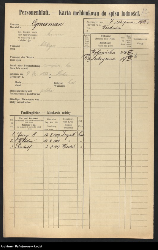 Obraz 19 z jednostki "[Spis ludności Łodzi] Cymera - Cynkier"