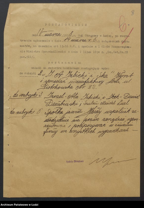 Obraz 10 z jednostki "Izrael Alie Izbicki, Icek Dawid Dembiński, Szulem Mendel Luel- wyrób i sprzedaż manufaktury"