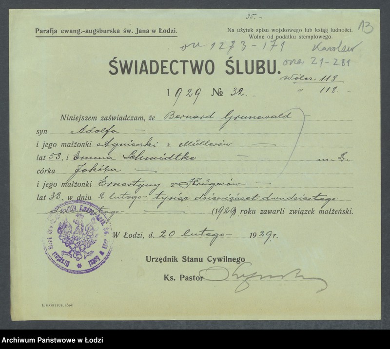 Obraz 16 z jednostki "Dowody metrykalne stałych mieszkańców m. Łodzi nr domu 1273-1274"