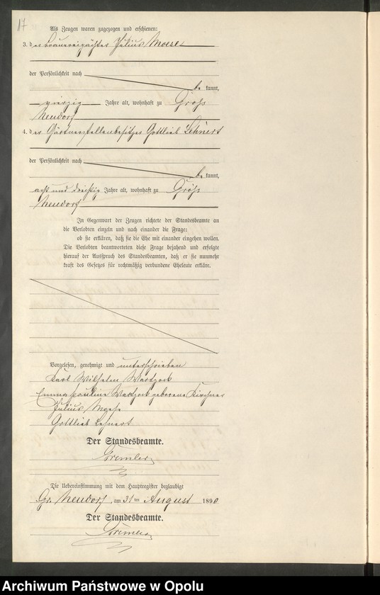 image.from.unit.number "Heiraths-Neben-Register Standes-Amt Gross Neudorf 1890"