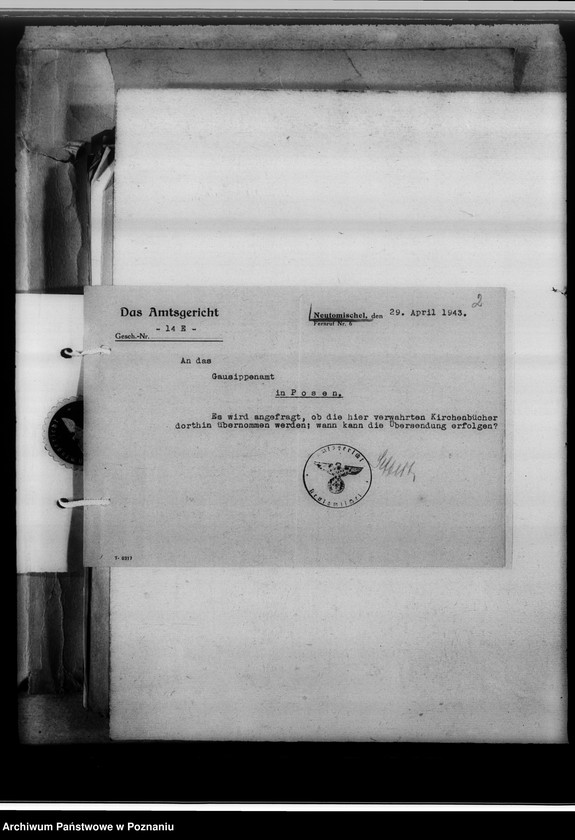 Obraz 6 z jednostki "Schriftwechsel mit den Amtsgerichten [korespondencja w sprawie ksiąg kościelnych, nazwy powiatów od M - Z]"