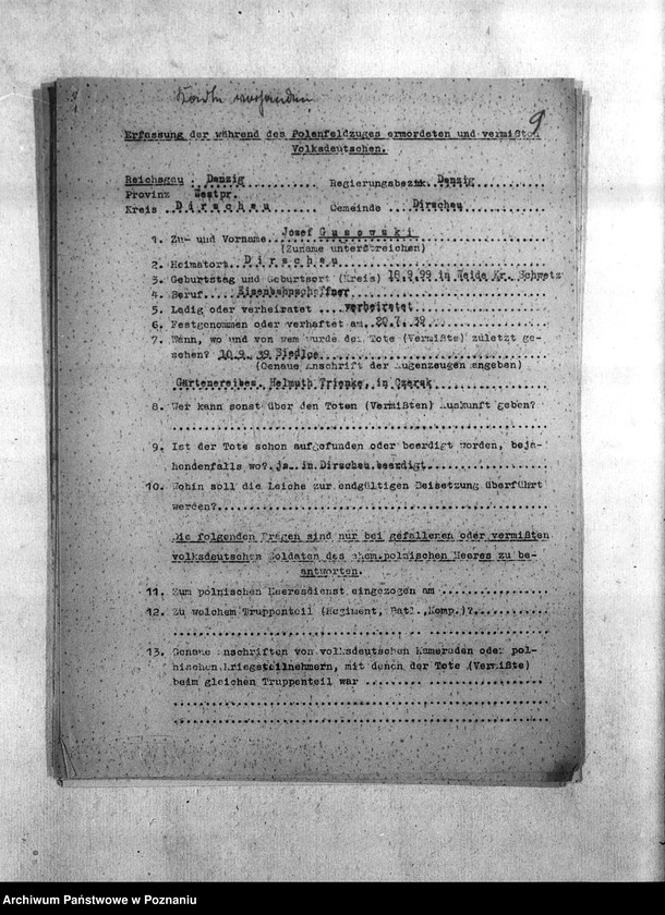 Obraz 13 z jednostki "Amtliche Meldung Kreis Dirschan (Tczew)"