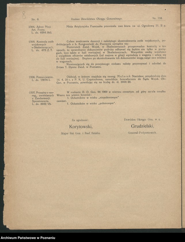 Obraz 10 z jednostki "/Rozkazy Dowództwa Okręgu Generalnego w Poznaniu/, nr 116-140."