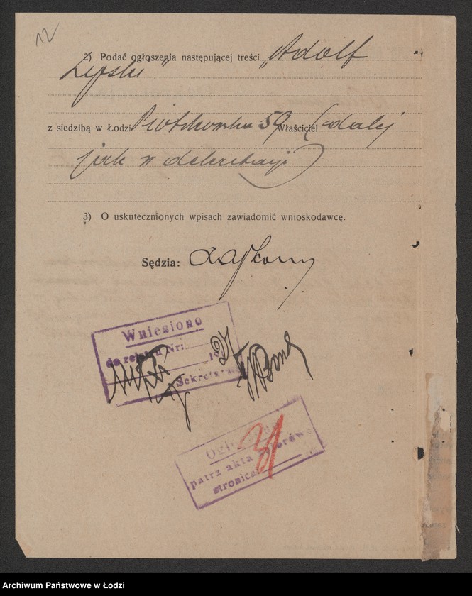 Obraz 14 z jednostki "Adolf Lipski- sprzedaż towarów manufakturowych"