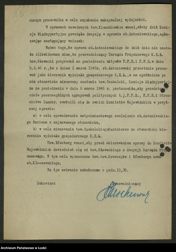 Obraz 13 z jednostki "Protokoły [wspólnych posiedzeń komitetów dzielnicowych PPS i PPR] T-2"