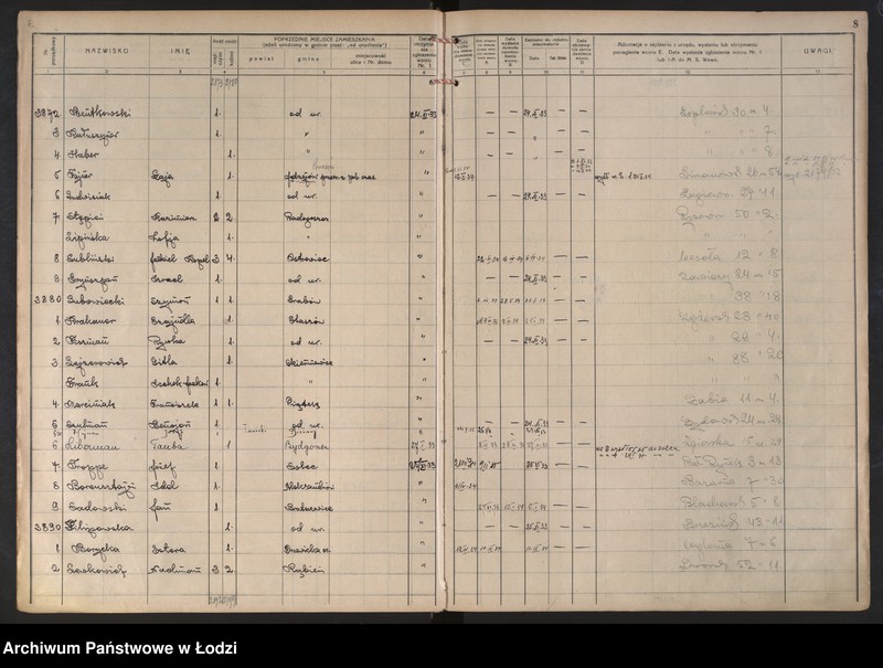 Obraz 11 z jednostki "Księga kontroli ruchu ludności (rejestr osób przybywających do gminy) Łódź, komisariat III, nr 3740-4360, nr 1-3692a"