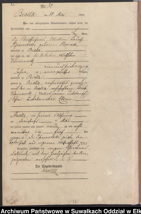 image.from.unit.number "Sterbe-Haupt-Register des Königlichen Preussischen Standes-Amtes Bialla Kreis Johannisburg"