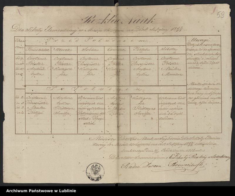 image.from.collection.number "Rozkład zajęć Szkoły Elementarnej w Urzędowie (1836-1861)111"