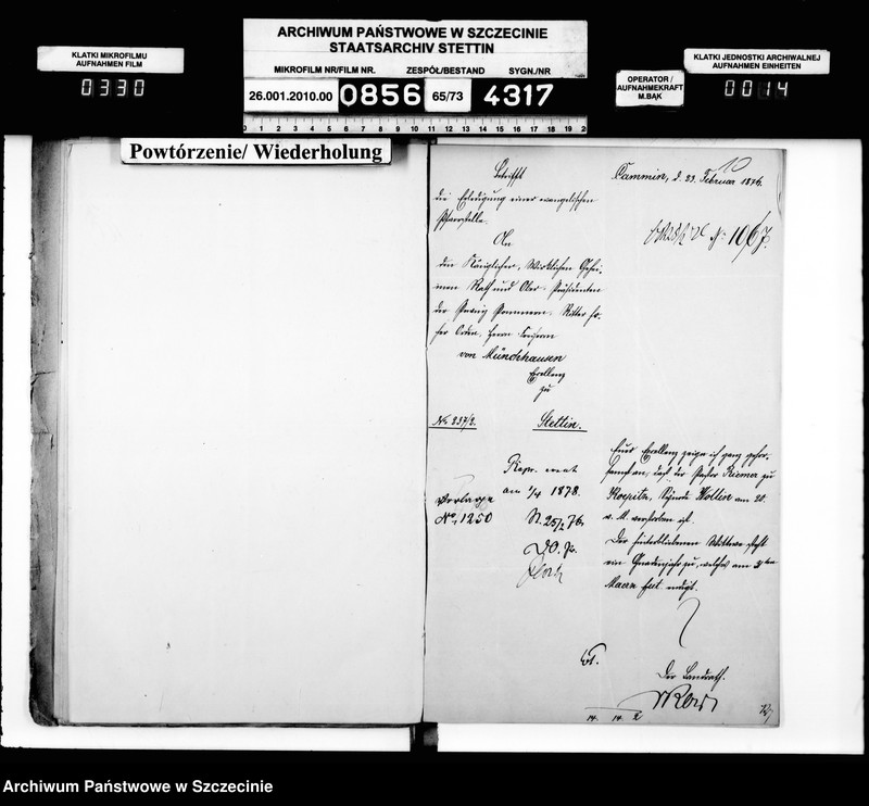 Obraz 15 z jednostki "Kontrolle über die Anstellung der Geistlichen in Folge des Gesetzes vom 11. Mai 1873 im Kreise Cammin"