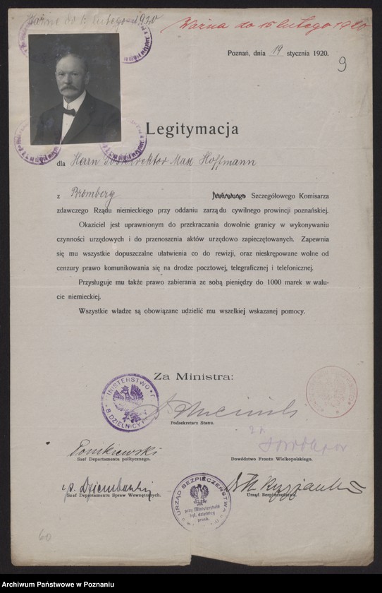 Obraz 11 z jednostki "[Egzemplarz legitymacji wydanych przez polskie władze komisarzom niemieckim dla oddania zarządu cywilnego prowincji poznańskiej]"