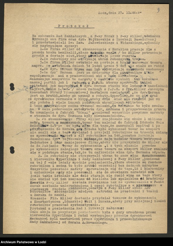 Obraz 10 z jednostki "Państwowe Zakłady Przemysłu Bawełnianego Ruda Pabianicka; protokoły z narad zakładowych, raporty dzienne o wykonaniu planu produkcji"