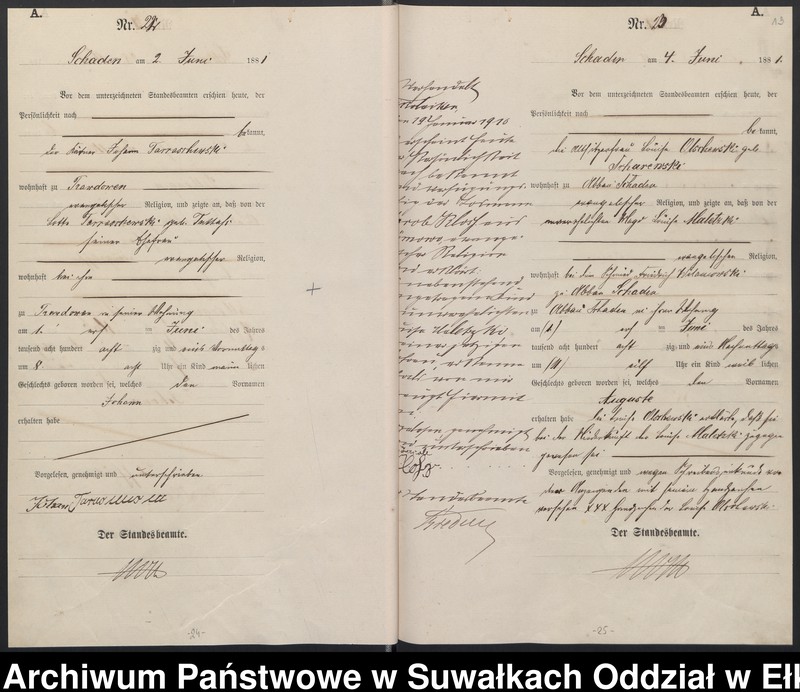 image.from.unit.number "Geburts-Haupt-Register des Königlich Preussischen Standes-Amtes Schaden Kreis Sensburg"