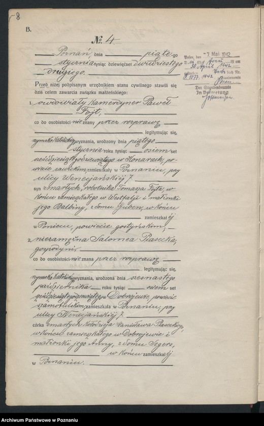 Obraz 10 z jednostki "Księga miejscowa małżeństw tom I [Rejestr główny małżeństw]"