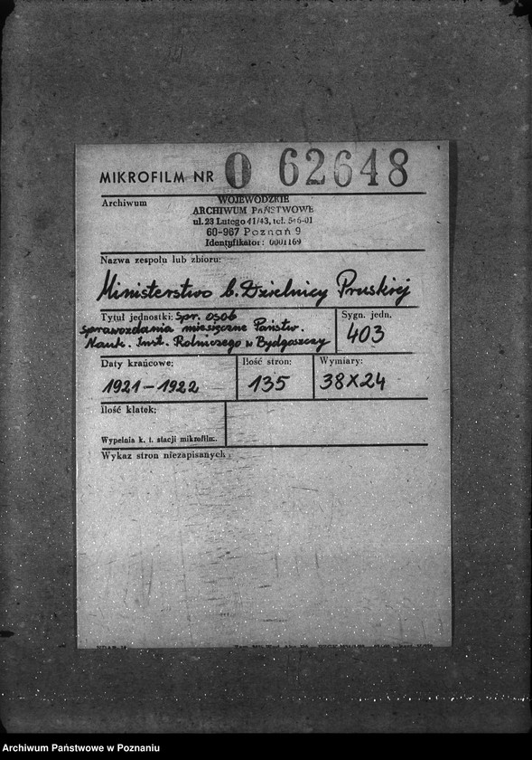 Obraz 2 z jednostki "Sprawy osobowe sprawozdania miesięczne Państw. Nauk. Inst. Rolniczego w Bydgoszczy"