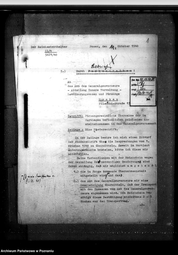 Obraz 5 z jednostki "Fürsorgerechtliche Übernahme der im Warthegau befindlichen polnischen Anstaltsinsassen in das Generalgouvernement"