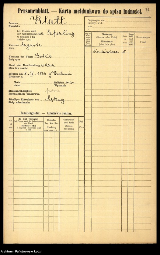Obraz 19 z jednostki "[Spis ludności Łodzi] Klarowski - Klekotek"