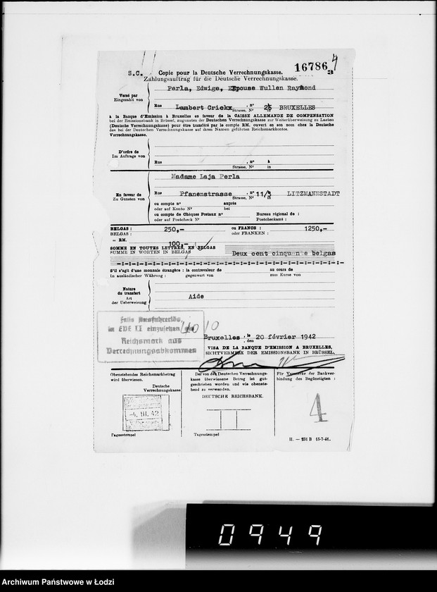 Obraz 8 z jednostki "[Przekazy pieniężne zagraniczne na Sonderkonto nr 12300 na adres Ch.Rumkowskiego]"