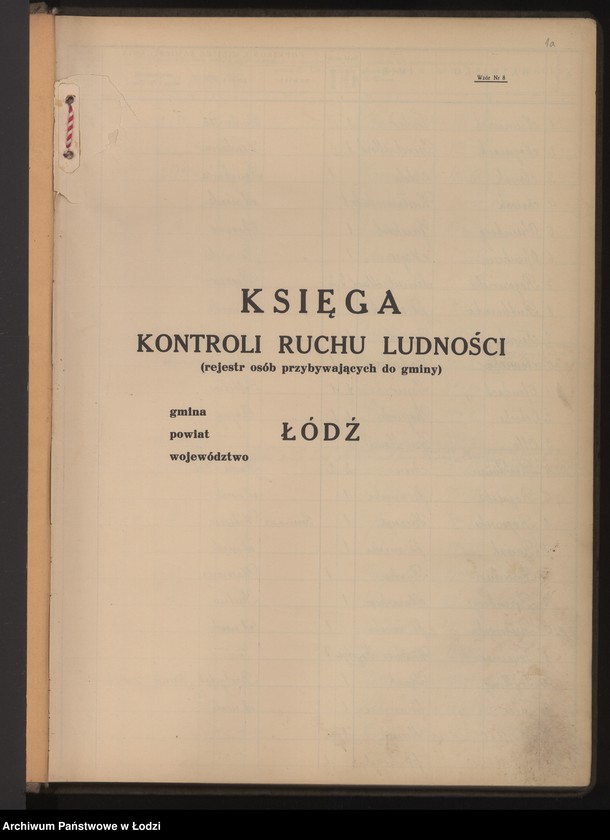 Obraz 5 z jednostki "Księga kontroli ruchu ludności (rejestr osób przybywających do gminy) Łódź, zespół VI, lit. N, O, R, T"