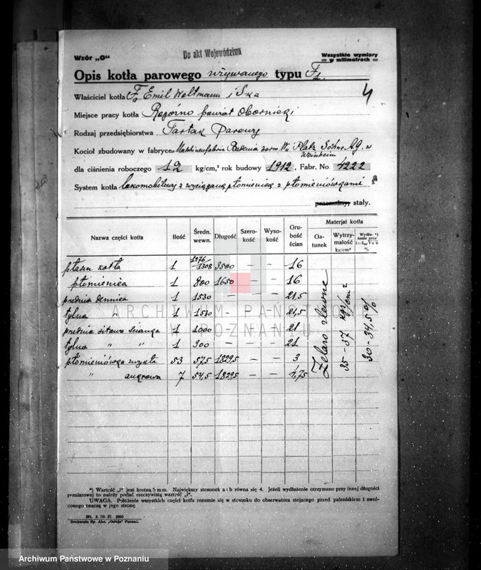 Obraz 8 z jednostki "Tartak parowy Emil Woltmann i Ska. w Rogoźnie pow. obornicki nr woj. kotła 2518"