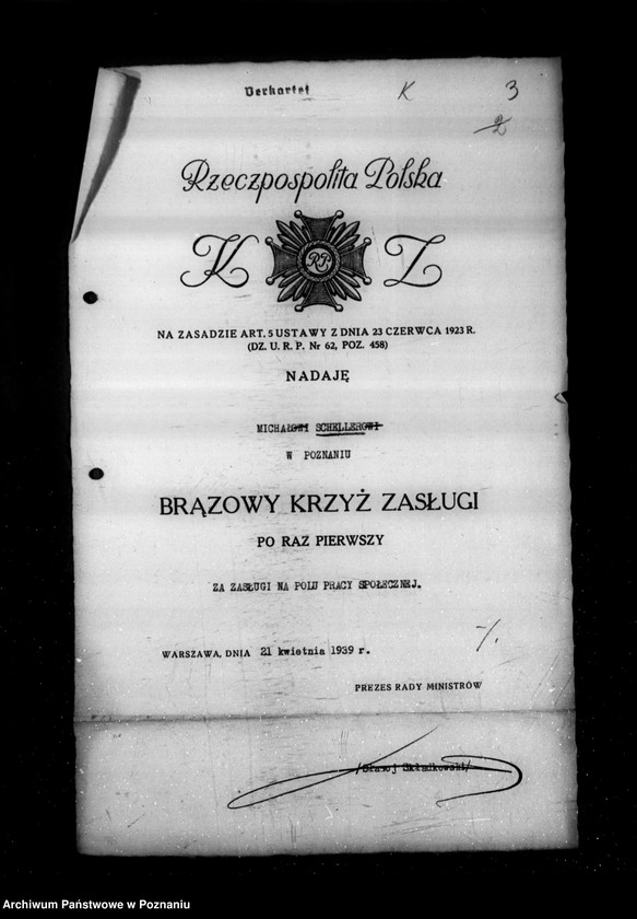 Obraz 7 z jednostki "/Wnioski o odznaczenie ,,Krzyżem Zasługi/"