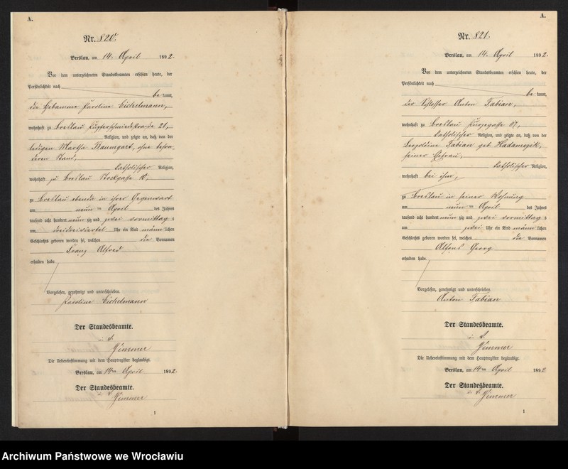 image.from.unit.number "Geburts-Neben-Register Breslau I 1892 Band 3"