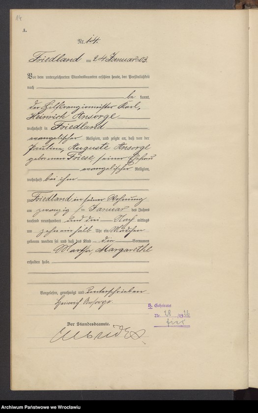 image.from.unit.number "Księga urodzeń USC Mieroszów (Friedland) 1903"