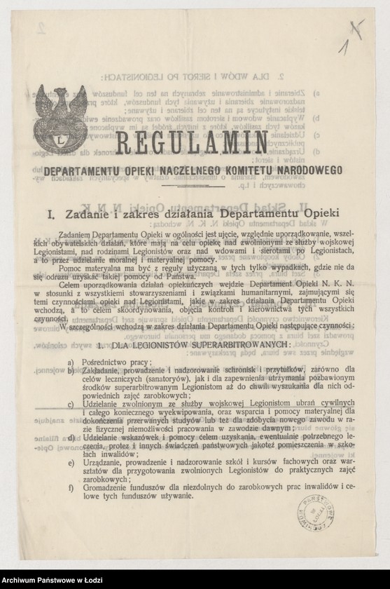 Obraz 1 z jednostki "[Regulamin Departamentu Opieki Naczelnego Komitetu Narodowego]"