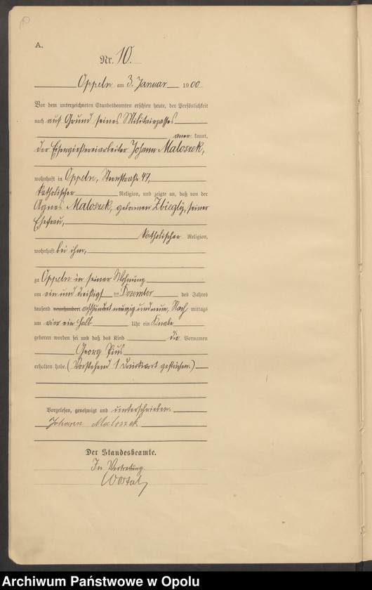 Obraz 14 z jednostki "Urząd Stanu Cywilnego w Opolu 1900 Rejestr Urodzeń Księga Miejscowa Nr 1 do 674"