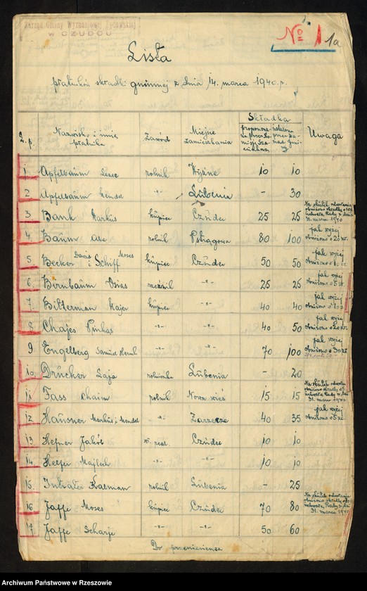 image.from.unit "Listy płatników składki Gminy Wyznaniowej Żydowskiej w Czudcu"