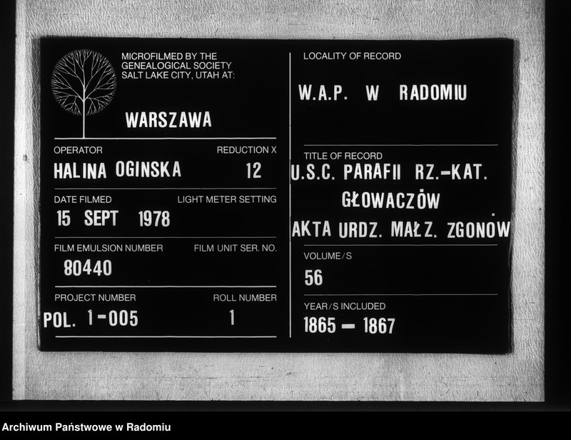 image.from.unit.number "Duplikat akt religijno cywilnych urodzonych, zaślubionych i zmarłych w parafii Głowaczów w roku 1866"