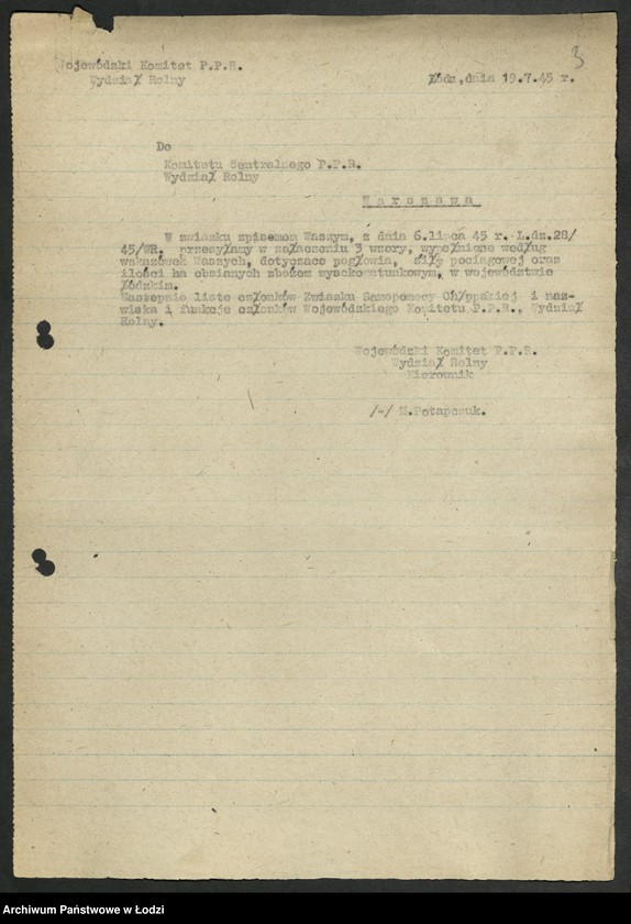 Obraz 4 z jednostki "Korespondencja [Wydziału z Wydziałem Rolnym] Komitetu Centralnego"