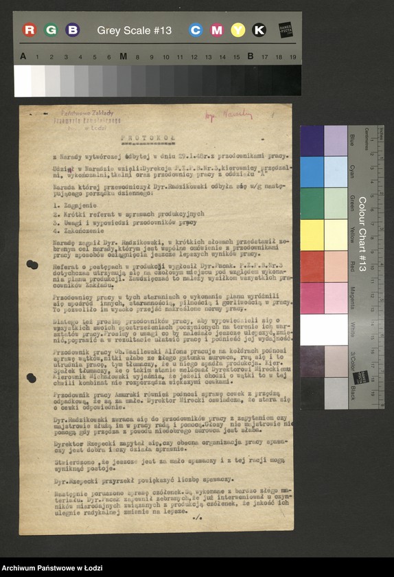 Obraz 2 z jednostki "Państwowe Zakłady Przemysłu Bawełnianego nr 3; protokoły z narad wytwórczych, raporty dzienne z wykonania produkcji"