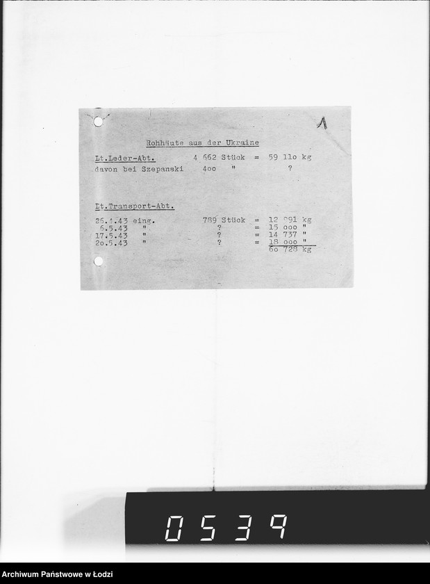 Obraz 5 z jednostki "Reichskommisar Ukraine. [Korespondencja w sprawie realizacji zamówień dla Ukraine Lederindustrie G.m.b.H w Równem]"