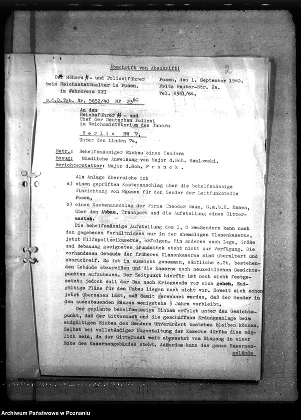 Obraz 7 z jednostki "Nachrichtenanlage - Polizeileitfunkstelle Posen, Tannenbergstr."
