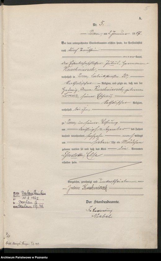 Obraz 7 z jednostki "Księga miejscowa urodzeń tom I [Rejestr główny urodzeń]"