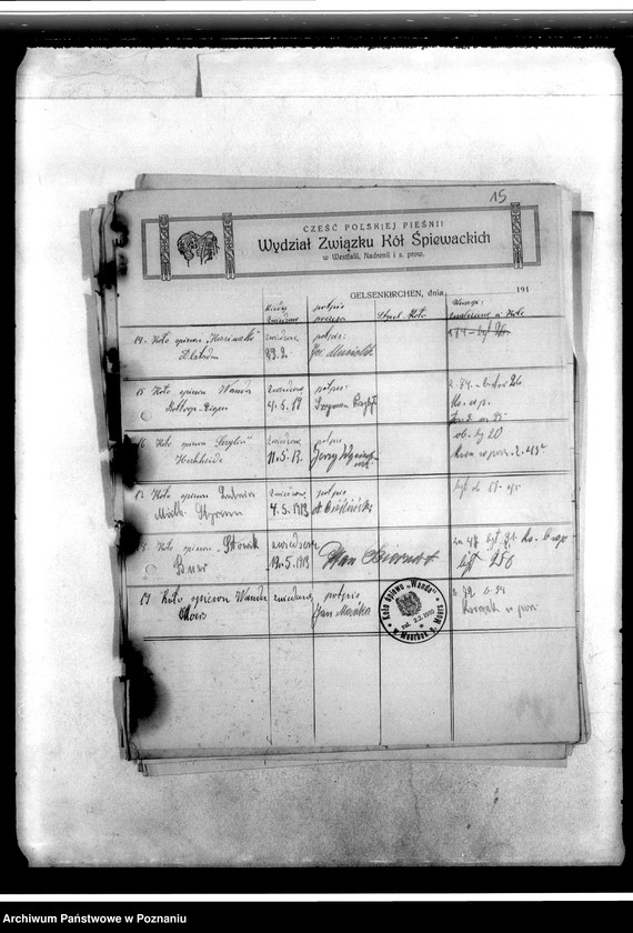 Obraz 19 z jednostki "Spisy kół i zarządów. Sprawy finansowe. Korespondencja. Sprawozdania ze zjazdów i posiedzeń. Wycinki prasowe- z prasy polskiej"