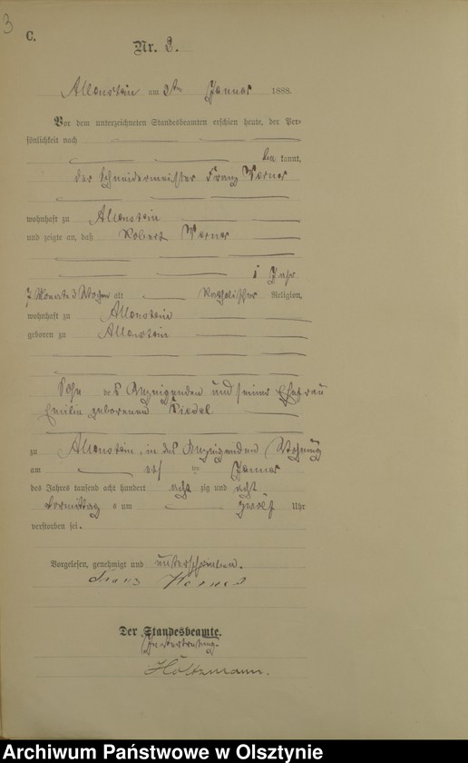 image.from.unit.number "Sterbe-Haupt-Register Tom I,2.01.1888 - 29.10.1888Nr 1 - 307"