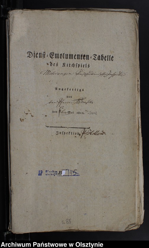 image.from.unit.number "Dienst Emolumenten u. Bonification-Tabelle u. Korrespondente"