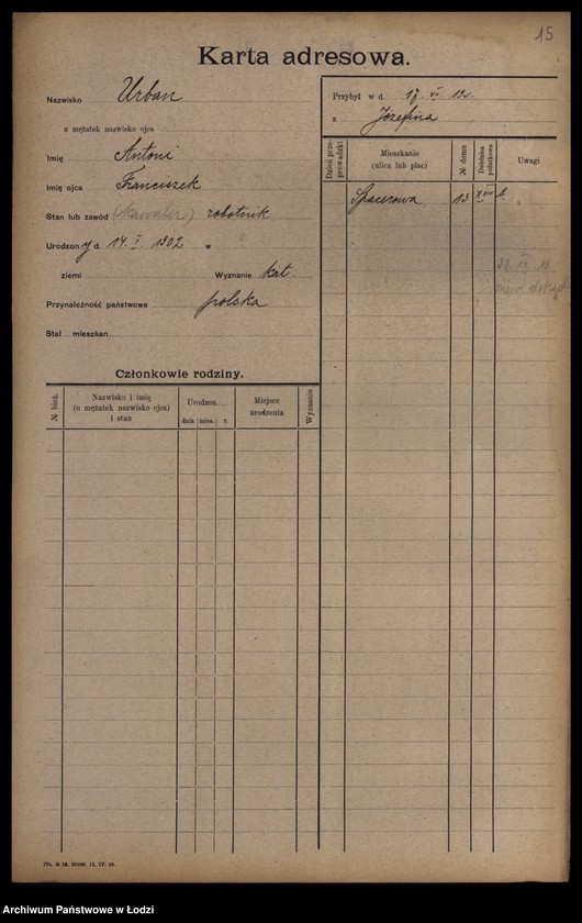 Obraz 17 z jednostki "[Spis ludności Łodzi] Urbach - Urbanowski"