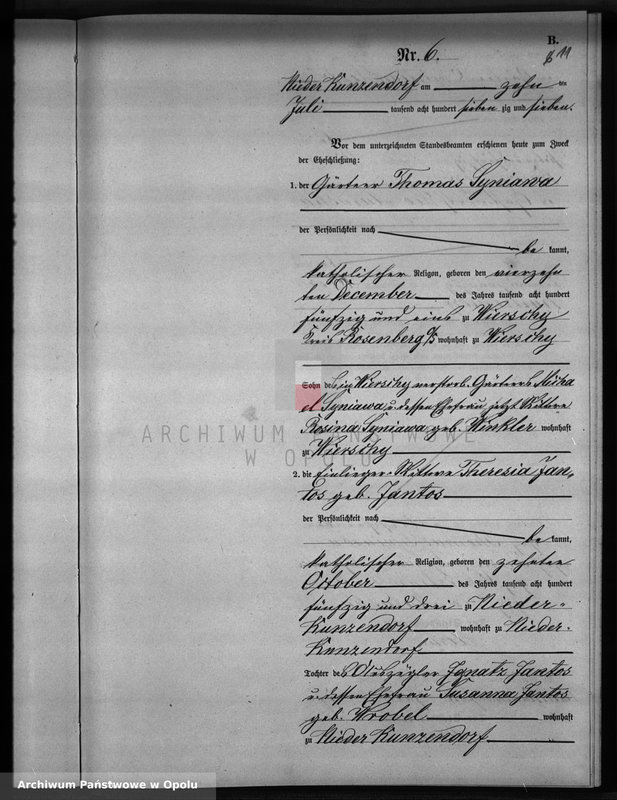 Obraz 15 z jednostki "Heiraths-Neben-Register Standesamts Kunzendorf pro 1877"