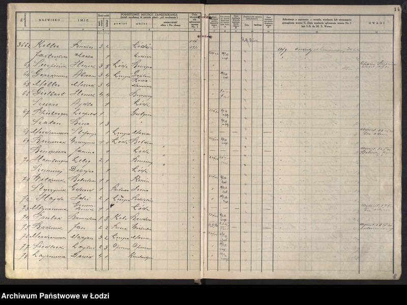 image.from.unit.number "Księga kontroli ruchu ludności (rejestr osób przybywających do gminy) Łódź, komisariat I, t. II nr 3456-6785"